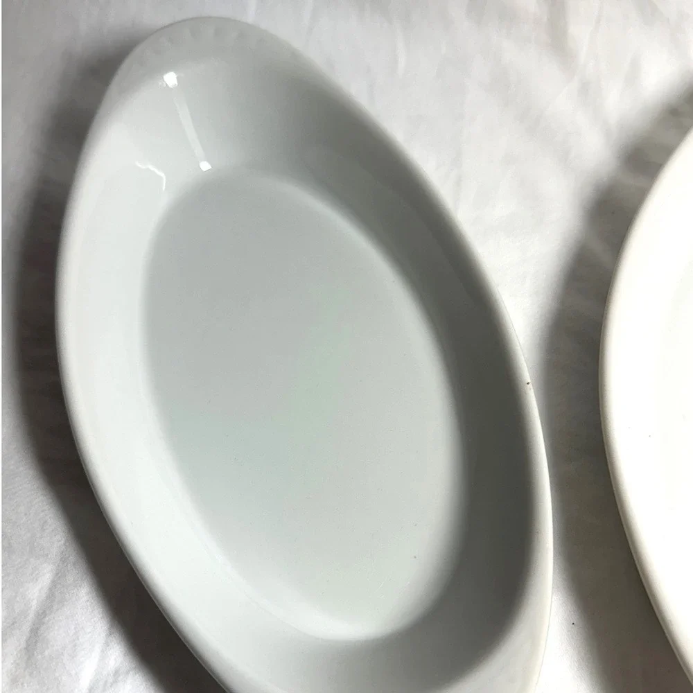 Vintage Oval Au Gratin Baking Dishes Set 4 White Exc Ceramic Stoneware Scalloped